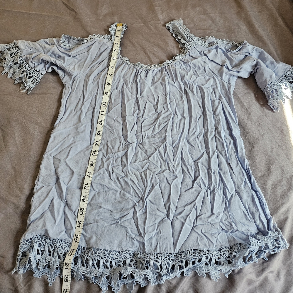 Cold Shoulder Blue Crochet Sleves Top